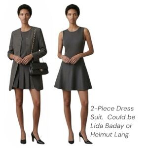 Archival Y2K Minimalist Wool Silk Dress Suit Gray Clean Girl Quiet Luxury Money